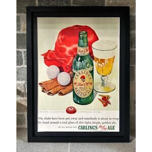 Framed 1949 Carling's Red Cap Ale Beer Vintage Print Ad After Golf